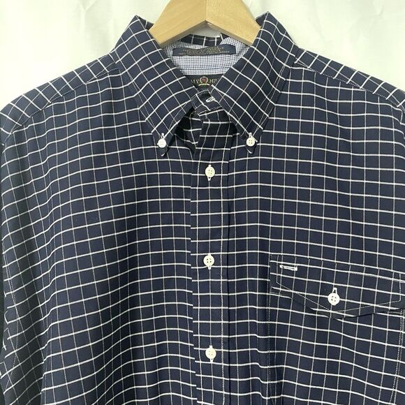 Vintage Tommy Hilfiger Navy Blue Windowpane  Button Up Shirt Long-Sleeve L Crest - Picture 4 of 11